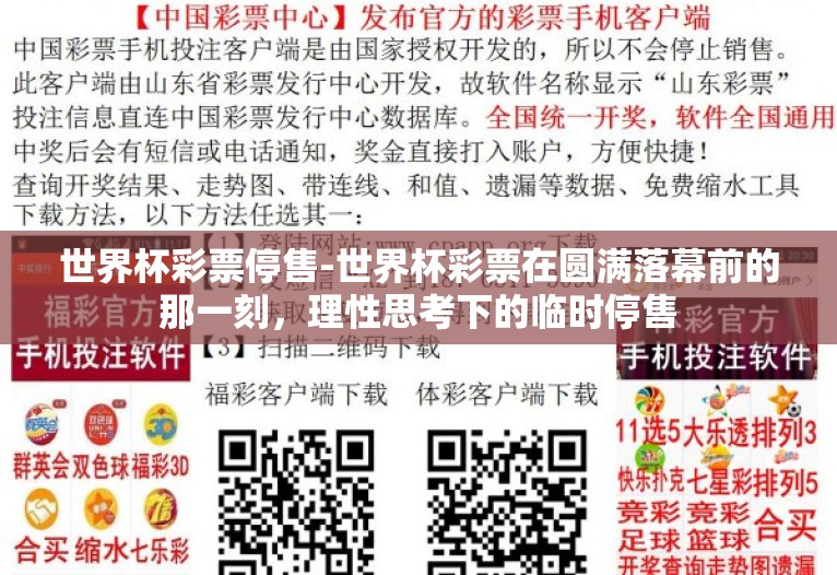 世界杯彩票停售-世界杯彩票在圆满落幕前的那一刻，理性思考下的临时停售
