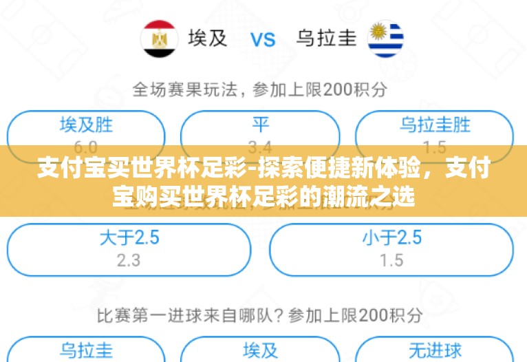 支付宝买世界杯足彩-探索便捷新体验,支付宝购买世界杯足彩的潮流之选 支付宝买世界杯足彩-探索便捷新体验,支付宝购买世界杯足彩的潮流之选