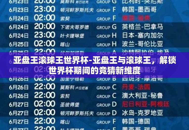 亚盘王滚球王世界杯-亚盘王与滚球王，解锁世界杯期间的竞猜新维度