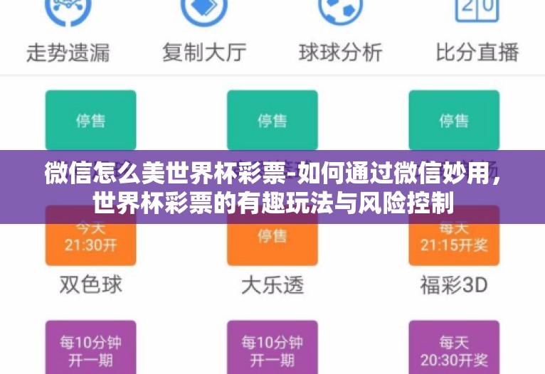 微信怎么美世界杯彩票-如何通过微信妙用，世界杯彩票的有趣玩法与风险控制