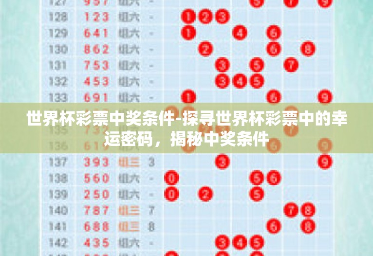 世界杯彩票中奖条件-探寻世界杯彩票中的幸运密码，揭秘中奖条件