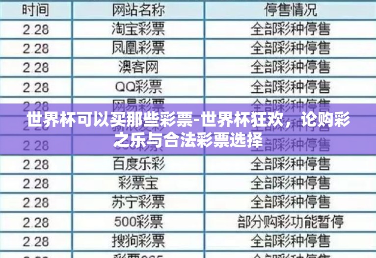 世界杯可以买那些彩票-世界杯狂欢，论购彩之乐与合法彩票选择