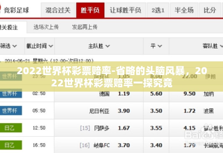 2022世界杯彩票赔率-省略的头脑风暴，2022世界杯彩票赔率一探究竟