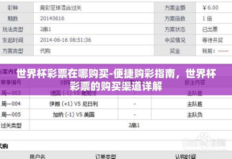 世界杯彩票在哪购买-便捷购彩指南，世界杯彩票的购买渠道详解