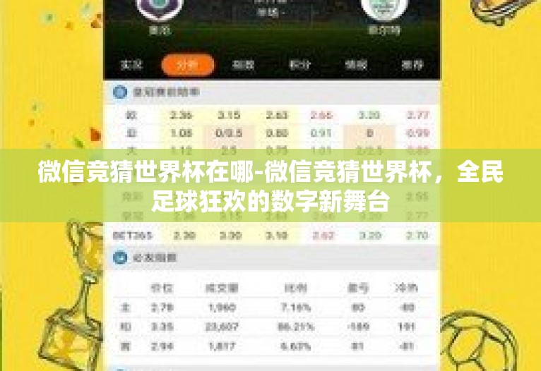 微信竞猜世界杯在哪-微信竞猜世界杯，全民足球狂欢的数字新舞台