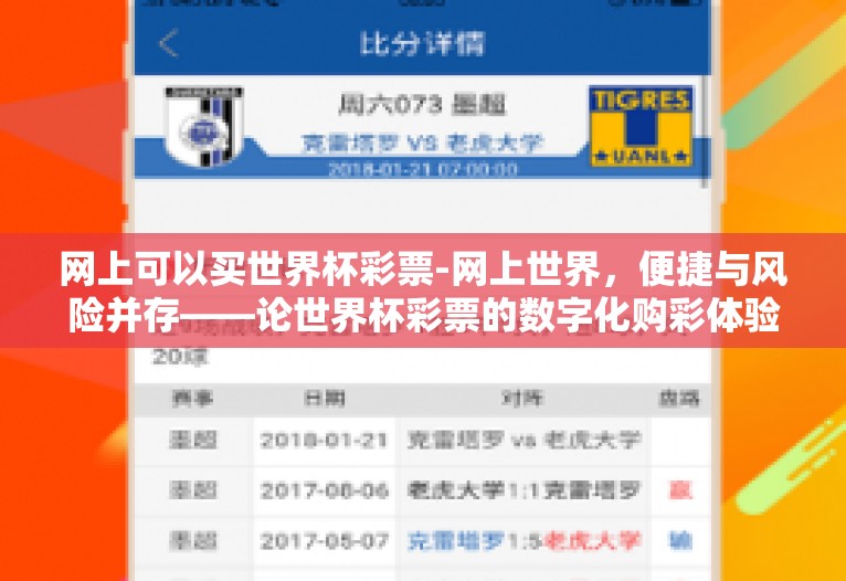 网上可以买世界杯彩票-网上世界，便捷与风险并存——论世界杯彩票的数字化购彩体验