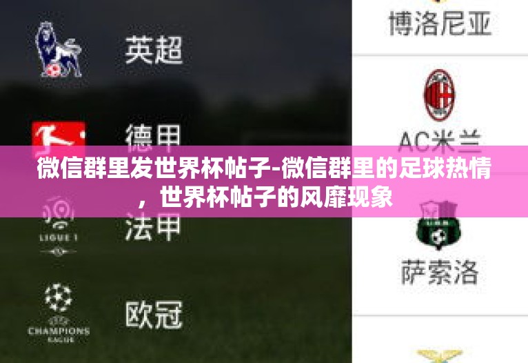 微信群里发世界杯帖子-微信群里的足球热情，世界杯帖子的风靡现象