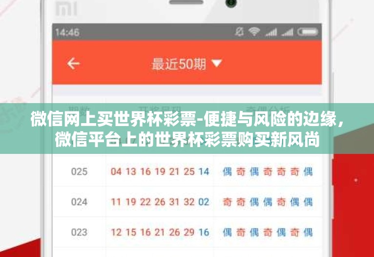 微信网上买世界杯彩票-便捷与风险的边缘，微信平台上的世界杯彩票购买新风尚