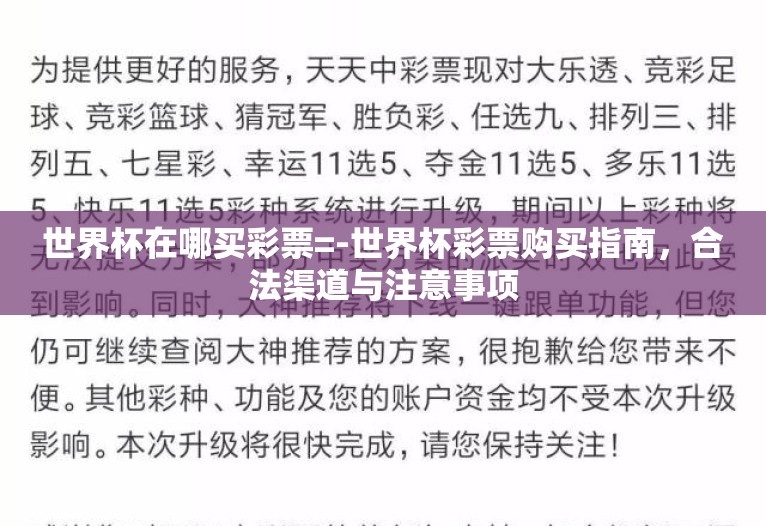 世界杯在哪买彩票=-世界杯彩票购买指南，合法渠道与注意事项