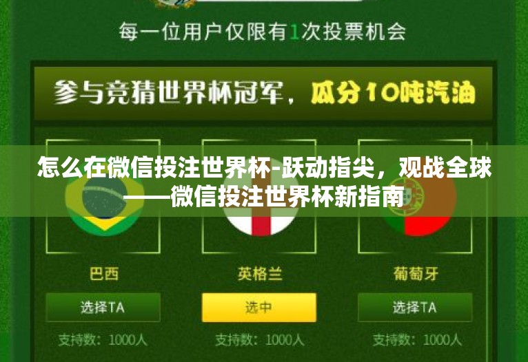 怎么在微信投注世界杯-跃动指尖,观战全球——微信投注世界杯新指南 怎么在微信投注世界杯-跃动指尖,观战全球——微信投注世界杯新指南