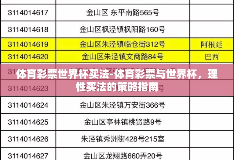 体育彩票世界杯买法-体育彩票与世界杯，理性买法的策略指南