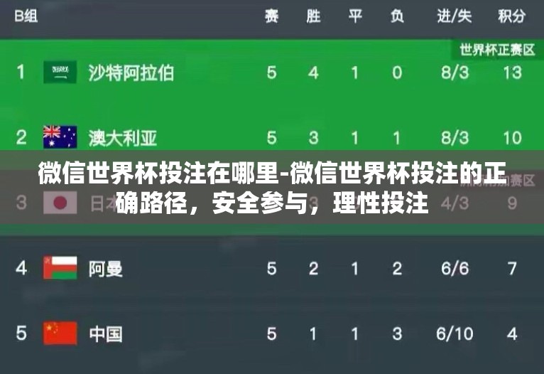 微信世界杯投注在哪里-微信世界杯投注的正确路径，安全参与，理性投注