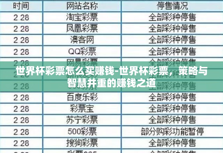 世界杯彩票怎么买赚钱-世界杯彩票，策略与智慧并重的赚钱之道