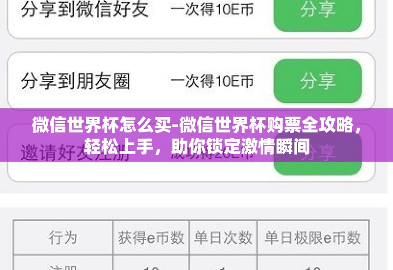 微信世界杯怎么买-微信世界杯购票全攻略，轻松上手，助你锁定激情瞬间